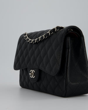 Chanel Black Jumbo Classic Double Flap Bag in Caviar Leather with Silver Hardware