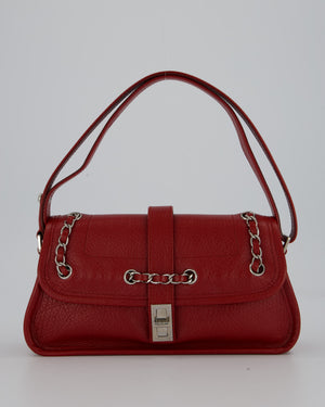 Chanel Mademoiselle Lock Flap Shoulder Bag in Red Grained Calfskin Leather with Silver Hardware
