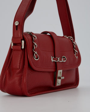 Chanel Mademoiselle Lock Flap Shoulder Bag in Red Grained Calfskin Leather with Silver Hardware