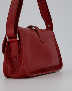 Chanel Mademoiselle Lock Flap Shoulder Bag in Red Grained Calfskin Leather with Silver Hardware