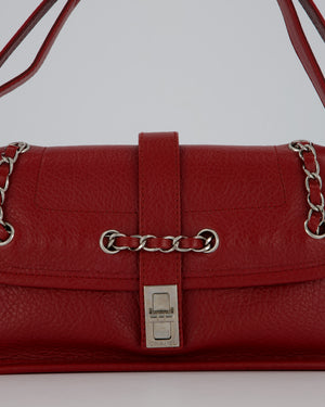 Chanel Mademoiselle Lock Flap Shoulder Bag in Red Grained Calfskin Leather with Silver Hardware