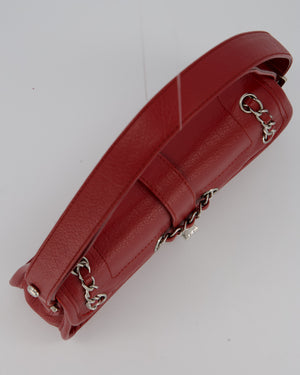 Chanel Mademoiselle Lock Flap Shoulder Bag in Red Grained Calfskin Leather with Silver Hardware