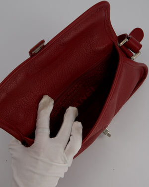 Chanel Mademoiselle Lock Flap Shoulder Bag in Red Grained Calfskin Leather with Silver Hardware