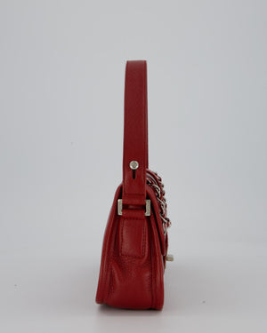 Chanel Mademoiselle Lock Flap Shoulder Bag in Red Grained Calfskin Leather with Silver Hardware