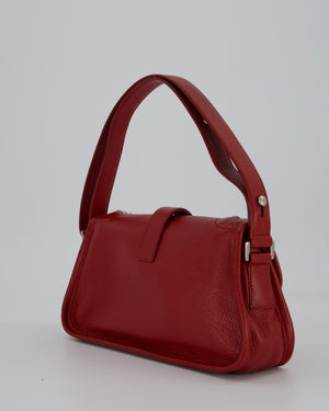 Chanel Mademoiselle Lock Flap Shoulder Bag in Red Grained Calfskin Leather with Silver Hardware