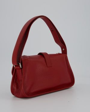 Chanel Mademoiselle Lock Flap Shoulder Bag in Red Grained Calfskin Leather with Silver Hardware