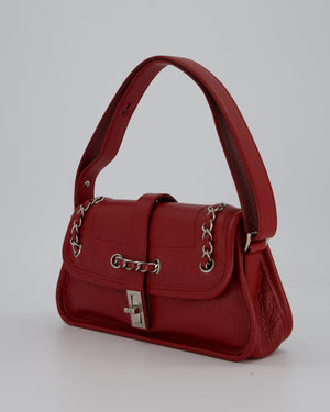 Chanel Mademoiselle Lock Flap Shoulder Bag in Red Grained Calfskin Leather with Silver Hardware