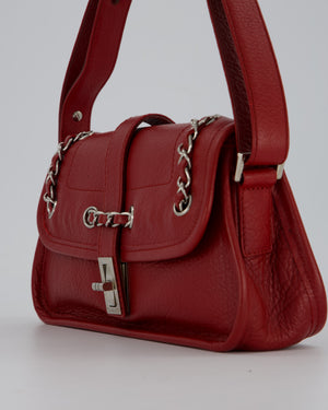 Chanel Mademoiselle Lock Flap Shoulder Bag in Red Grained Calfskin Leather with Silver Hardware