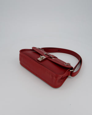 Chanel Mademoiselle Lock Flap Shoulder Bag in Red Grained Calfskin Leather with Silver Hardware