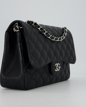 Chanel Black Jumbo Classic Double Flap Bag in Caviar Leather with Silver Hardware