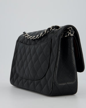 Chanel Black Jumbo Classic Double Flap Bag in Caviar Leather with Silver Hardware