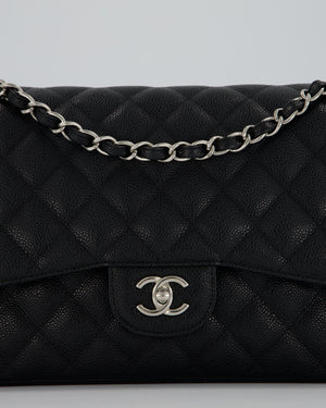 Chanel Black Jumbo Classic Double Flap Bag in Caviar Leather with Silver Hardware