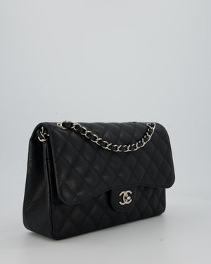 Chanel Black Jumbo Classic Double Flap Bag in Caviar Leather with Silver Hardware