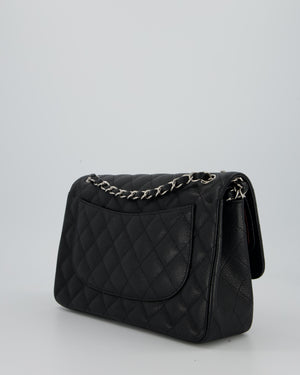 Chanel Black Jumbo Classic Double Flap Bag in Caviar Leather with Silver Hardware