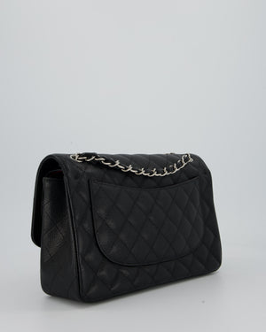 Chanel Black Jumbo Classic Double Flap Bag in Caviar Leather with Silver Hardware