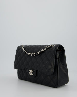 Chanel Black Jumbo Classic Double Flap Bag in Caviar Leather with Silver Hardware