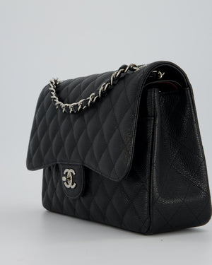 Chanel Black Jumbo Classic Double Flap Bag in Caviar Leather with Silver Hardware