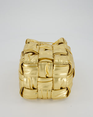 Bottega Veneta Aged Gold Intrecciatto Cassette Cross Body Bucket Bag in Calfskin Leather