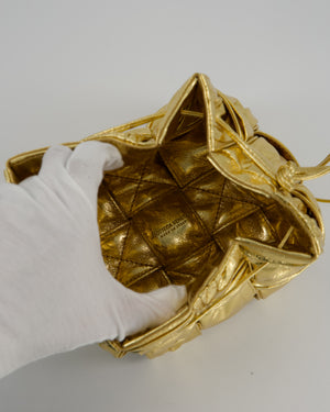 Bottega Veneta Aged Gold Intrecciatto Cassette Cross Body Bucket Bag in Calfskin Leather