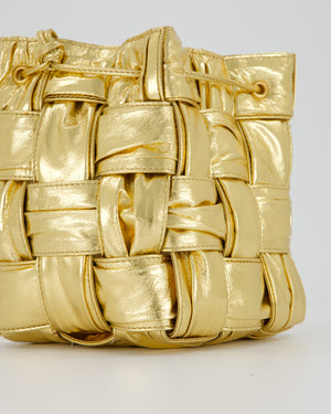 Bottega Veneta Aged Gold Intrecciatto Cassette Cross Body Bucket Bag in Calfskin Leather