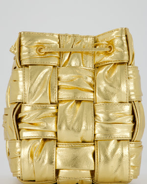 Bottega Veneta Aged Gold Intrecciatto Cassette Cross Body Bucket Bag in Calfskin Leather
