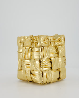 Bottega Veneta Aged Gold Intrecciatto Cassette Cross Body Bucket Bag in Calfskin Leather
