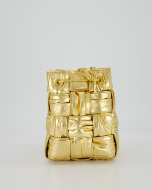 Bottega Veneta Aged Gold Intrecciatto Cassette Cross Body Bucket Bag in Calfskin Leather