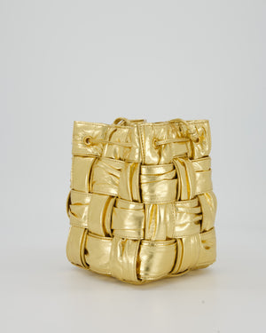 Bottega Veneta Aged Gold Intrecciatto Cassette Cross Body Bucket Bag in Calfskin Leather