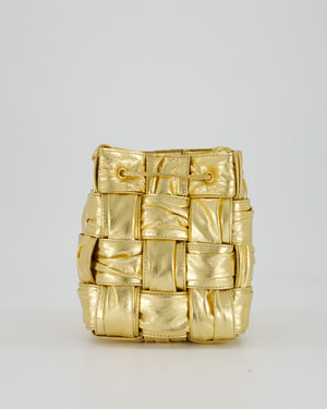 Bottega Veneta Aged Gold Intrecciatto Cassette Cross Body Bucket Bag in Calfskin Leather