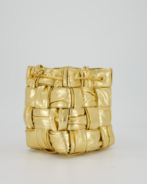 Bottega Veneta Aged Gold Intrecciatto Cassette Cross Body Bucket Bag in Calfskin Leather