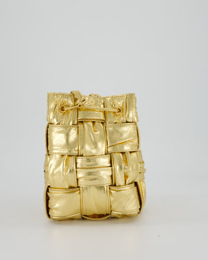 Bottega Veneta Aged Gold Intrecciatto Cassette Cross Body Bucket Bag in Calfskin Leather