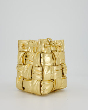 Bottega Veneta Aged Gold Intrecciatto Cassette Cross Body Bucket Bag in Calfskin Leather