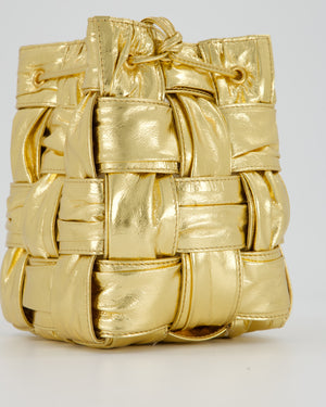 Bottega Veneta Aged Gold Intrecciatto Cassette Cross Body Bucket Bag in Calfskin Leather