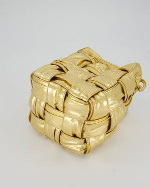 Bottega Veneta Aged Gold Intrecciatto Cassette Cross Body Bucket Bag in Calfskin Leather