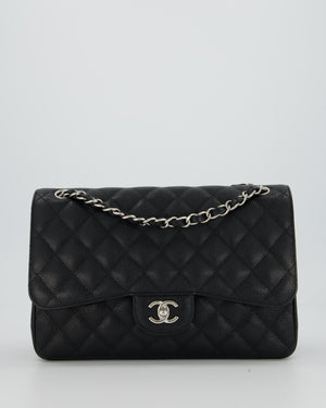 Chanel Black Jumbo Classic Double Flap Bag in Caviar Leather with Silver Hardware
