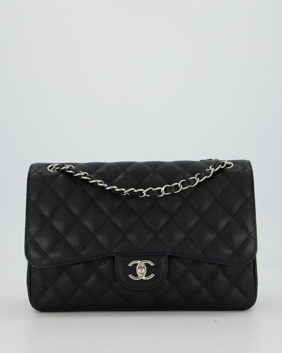 Chanel Black Jumbo Classic Double Flap Bag in Caviar Leather with Silver Hardware