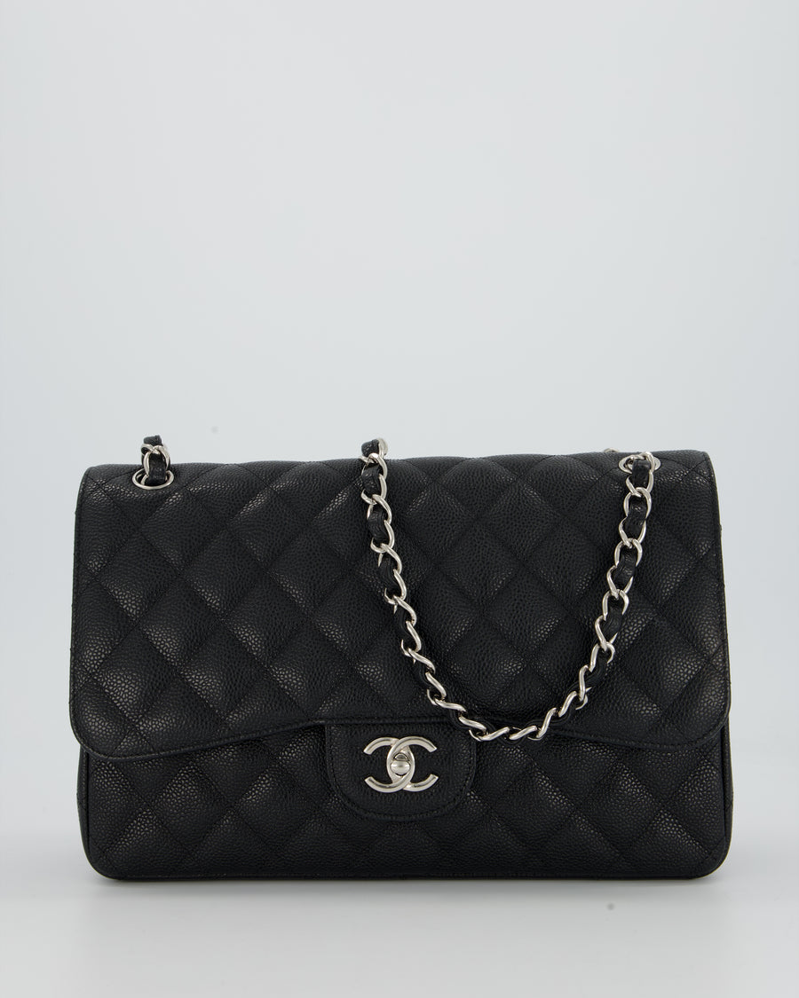 Chanel Black Jumbo Classic Double Flap Bag in Caviar Leather with Silver Hardware
