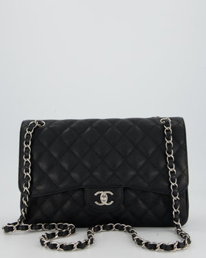 Chanel Black Jumbo Classic Double Flap Bag in Caviar Leather with Silver Hardware