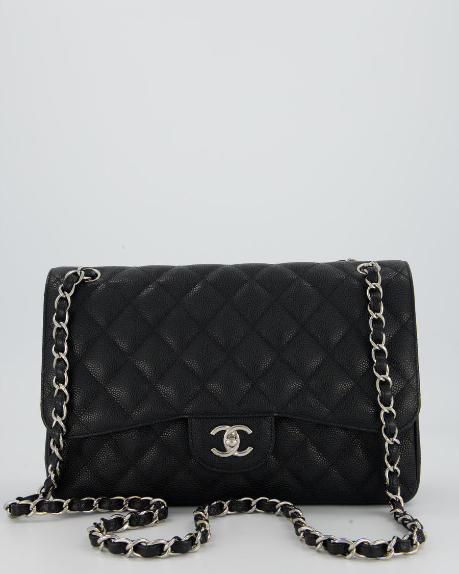 Chanel Black Jumbo Classic Double Flap Bag in Caviar Leather with Silver Hardware