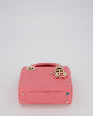 Christian Dior Mini Lady Dior Bag in Pink Lizard Leather with Champagne Gold Hardware