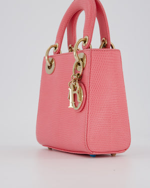 Christian Dior Mini Lady Dior Bag in Pink Lizard Leather with Champagne Gold Hardware