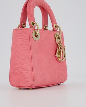 Christian Dior Mini Lady Dior Bag in Pink Lizard Leather with Champagne Gold Hardware