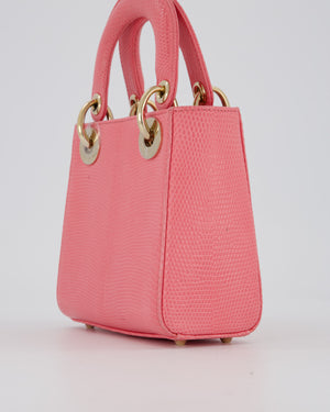 Christian Dior Mini Lady Dior Bag in Pink Lizard Leather with Champagne Gold Hardware