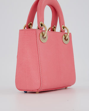 Christian Dior Mini Lady Dior Bag in Pink Lizard Leather with Champagne Gold Hardware