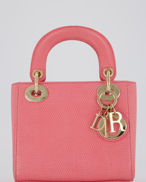 Christian Dior Mini Lady Dior Bag in Pink Lizard Leather with Champagne Gold Hardware