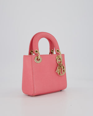 Christian Dior Mini Lady Dior Bag in Pink Lizard Leather with Champagne Gold Hardware