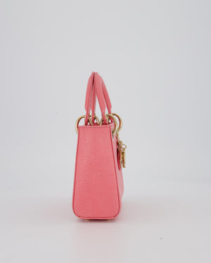 Christian Dior Mini Lady Dior Bag in Pink Lizard Leather with Champagne Gold Hardware