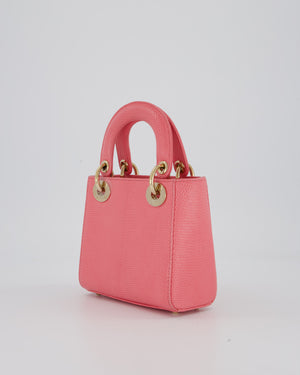 Christian Dior Mini Lady Dior Bag in Pink Lizard Leather with Champagne Gold Hardware
