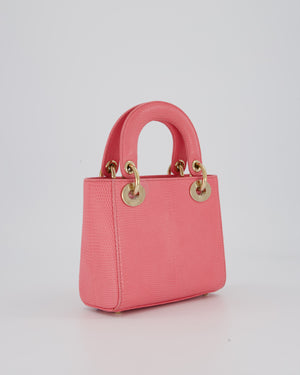 Christian Dior Mini Lady Dior Bag in Pink Lizard Leather with Champagne Gold Hardware