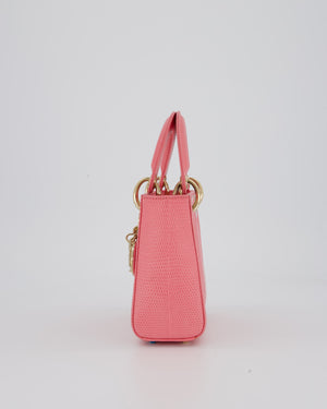Christian Dior Mini Lady Dior Bag in Pink Lizard Leather with Champagne Gold Hardware